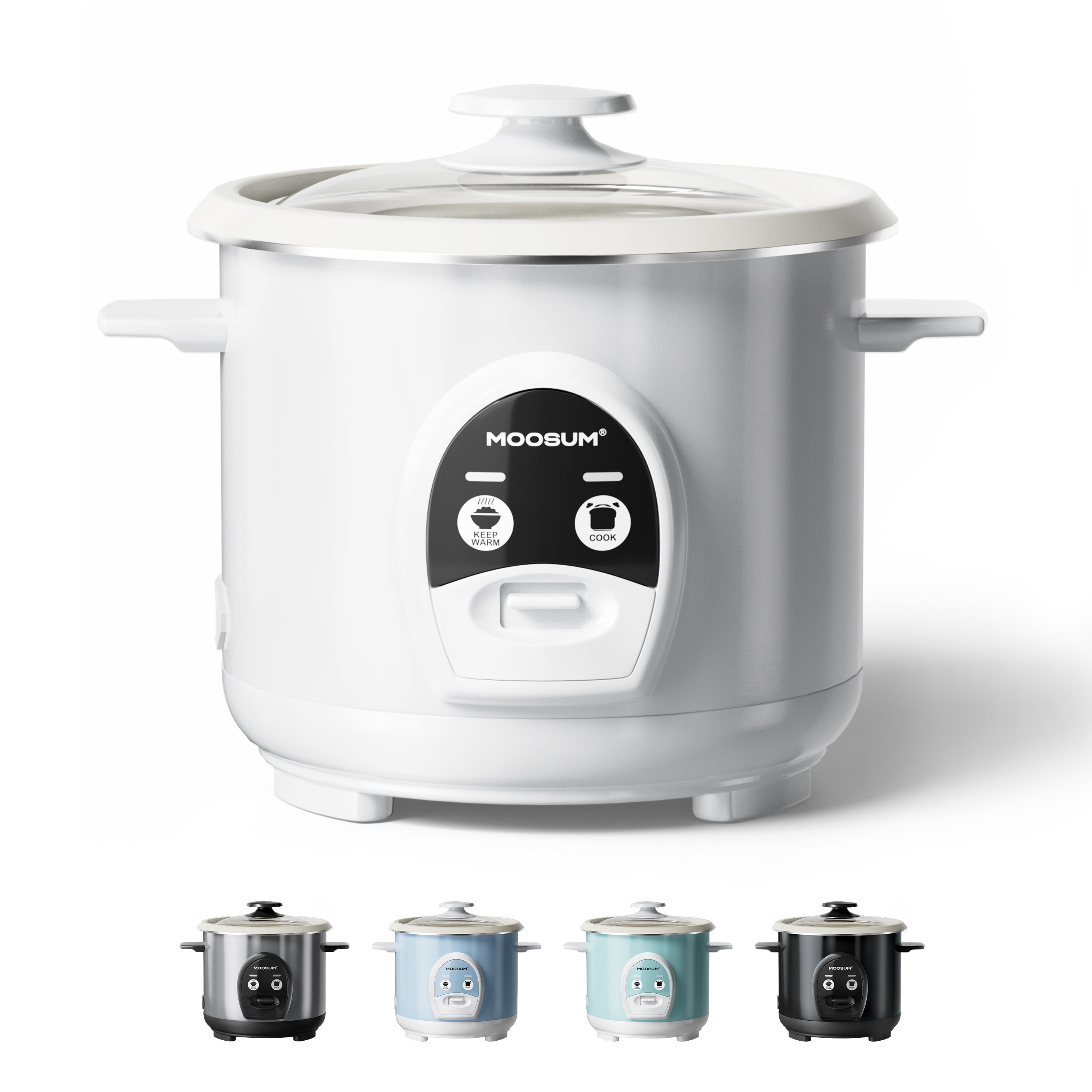 3-Cup Uncooked Ceramic Coating Small Rice Cooker, White