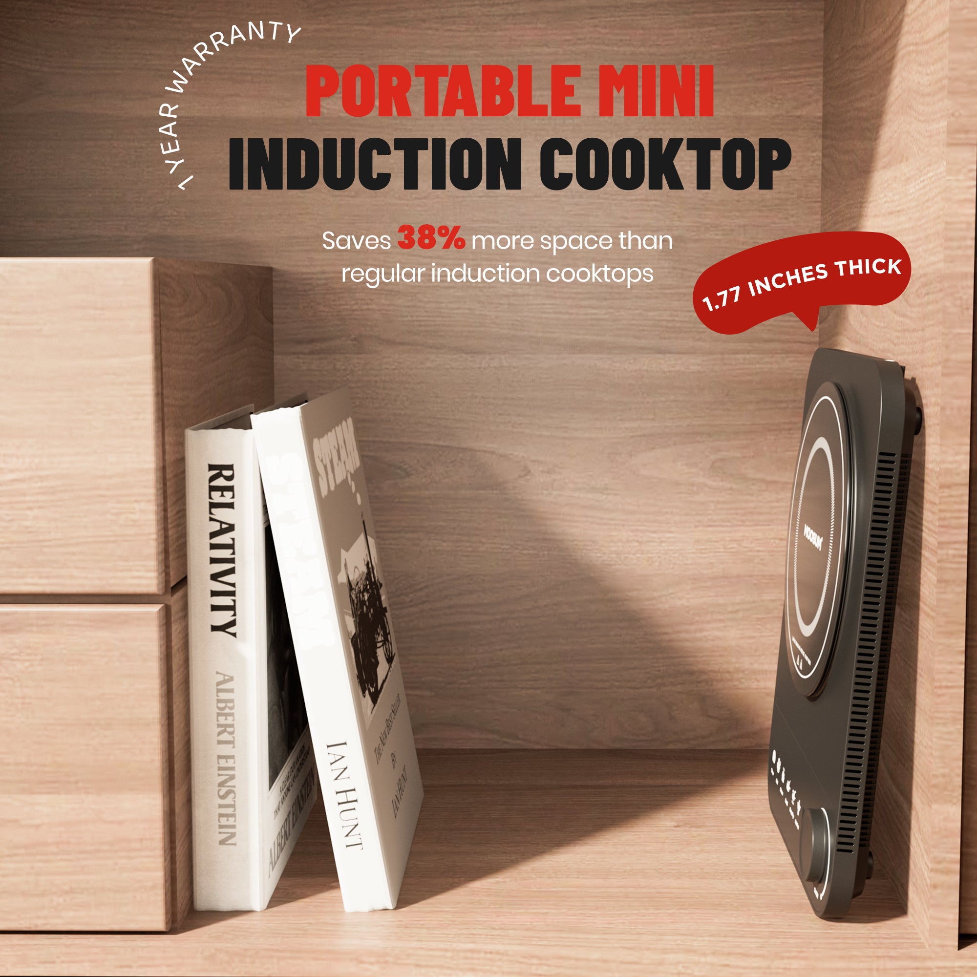 1300W Mini Portable Induction Cooktop with 5 Cooking Modes