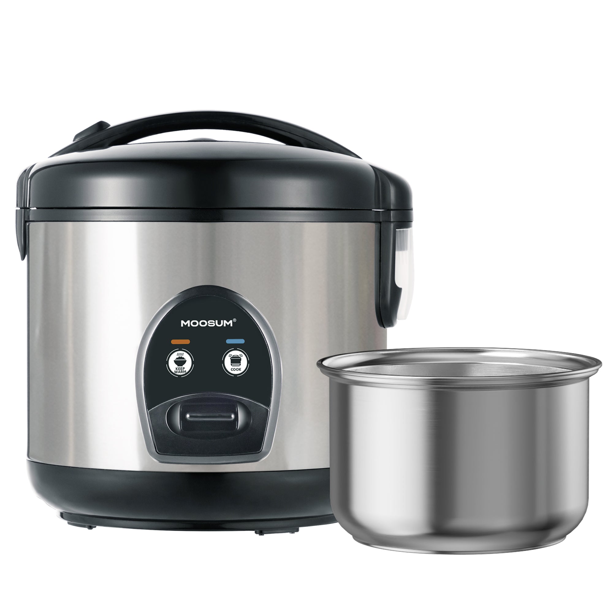 5-Cup Uncooked Rice Cooker with Stainless Steel Inner Pot, Silver