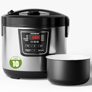 10-Cup Uncooked 8 Functions Rice Cooker with Ceramic Coating Pot, Silver