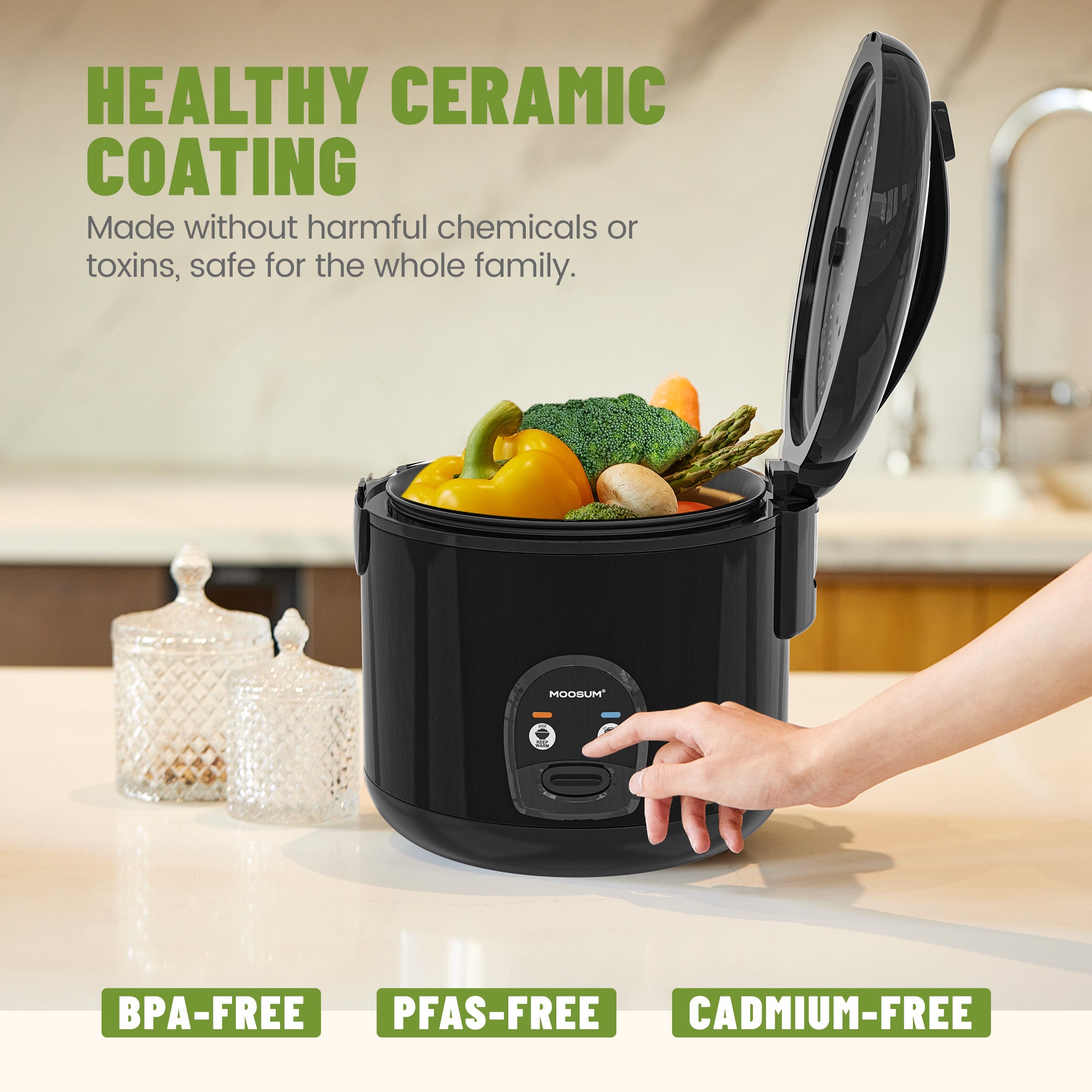 10-Cup Uncooked Ceramic Coating Rice Cooker, Black