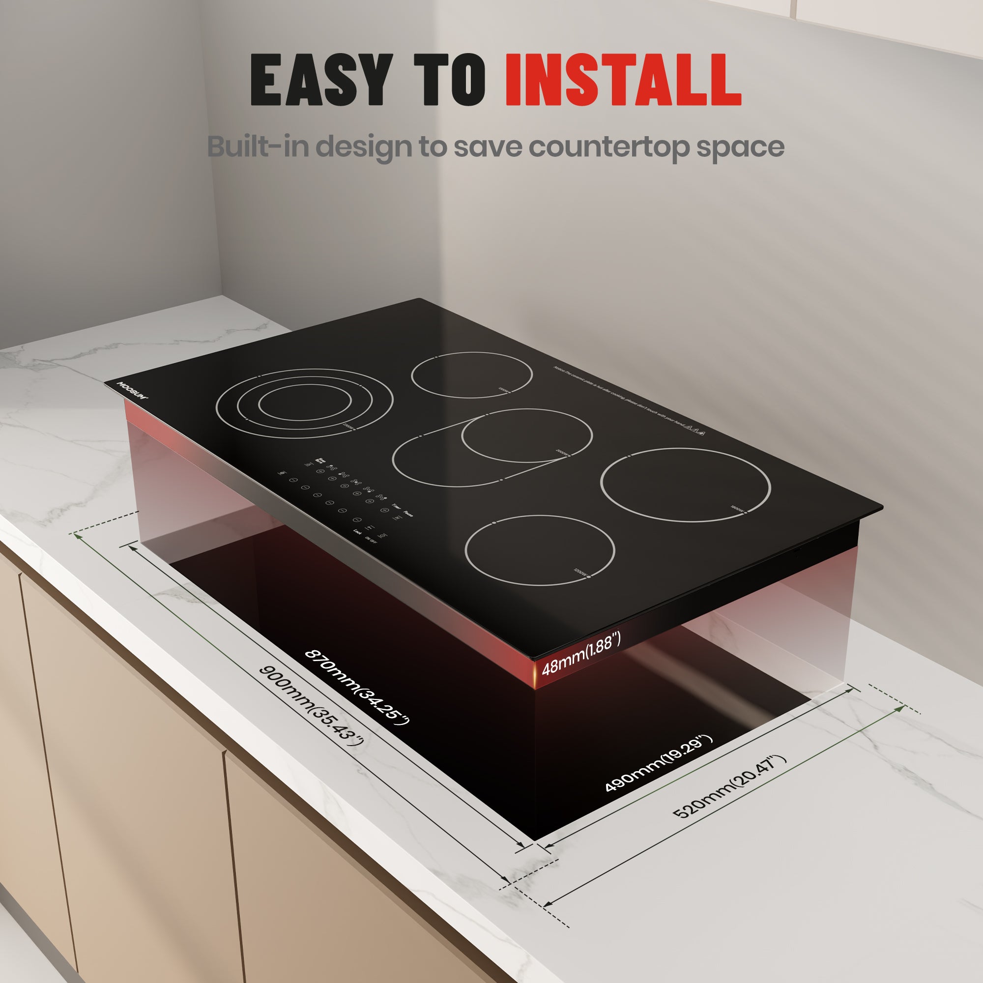 36-inch Electric Cooktop with 5 Burners & Griddle - 9 Power Levels, 220-240V (No Plug)