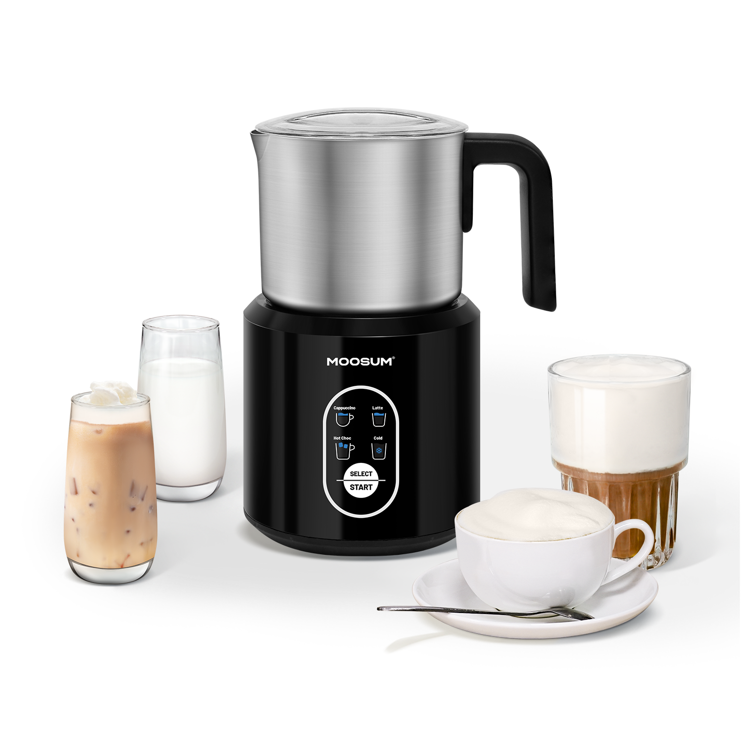 4-in-1 17oz Stainless Steel Milk Frother, Black