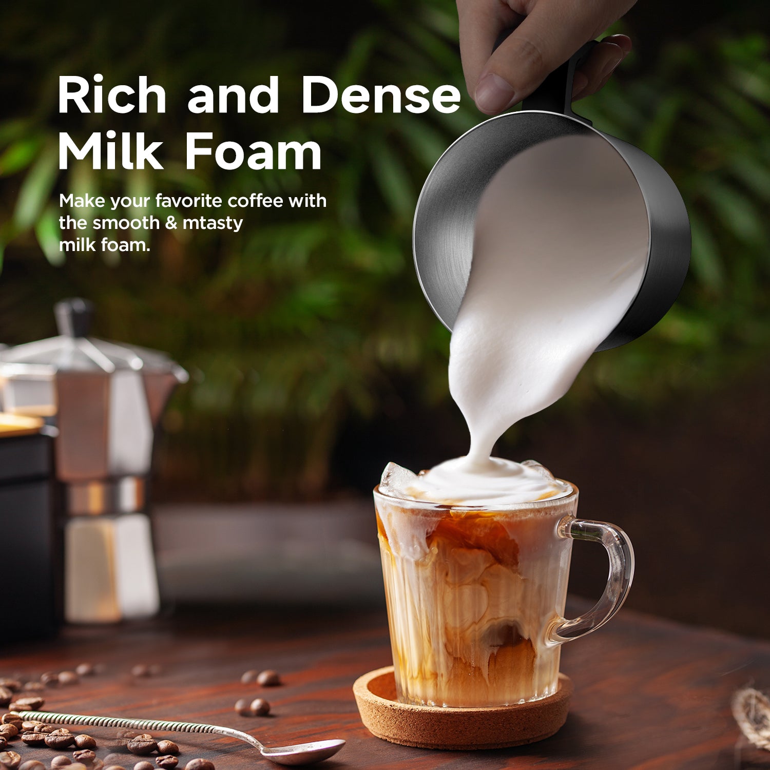 4-in-1 17oz Stainless Steel Milk Frother, Black