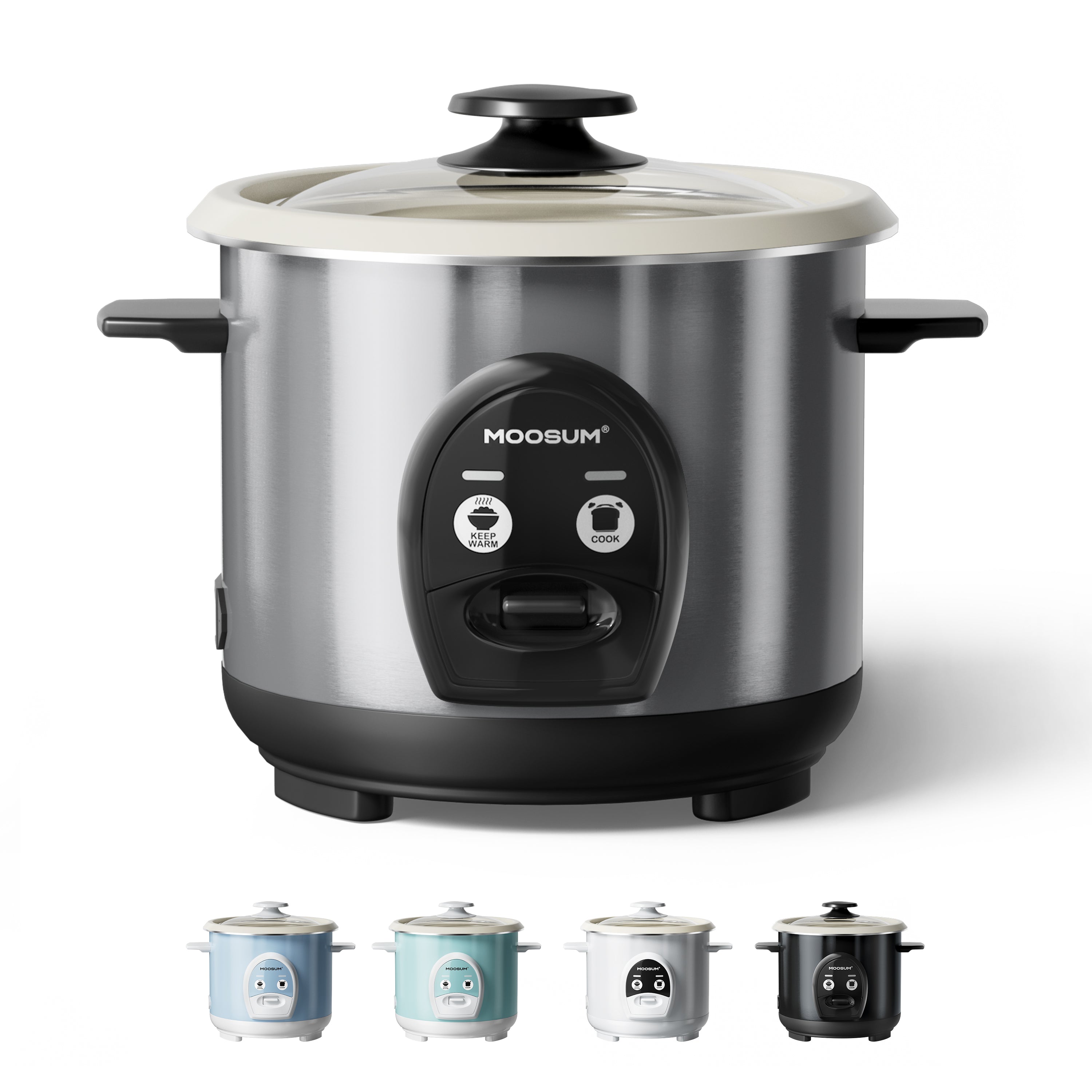 3-Cup Uncooked Ceramic Coating Small Rice Cooker, Silver