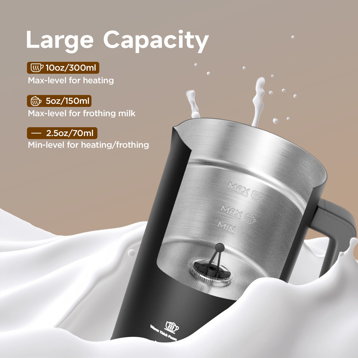 4-in-1 10oz/300ml Milk Frother, Black