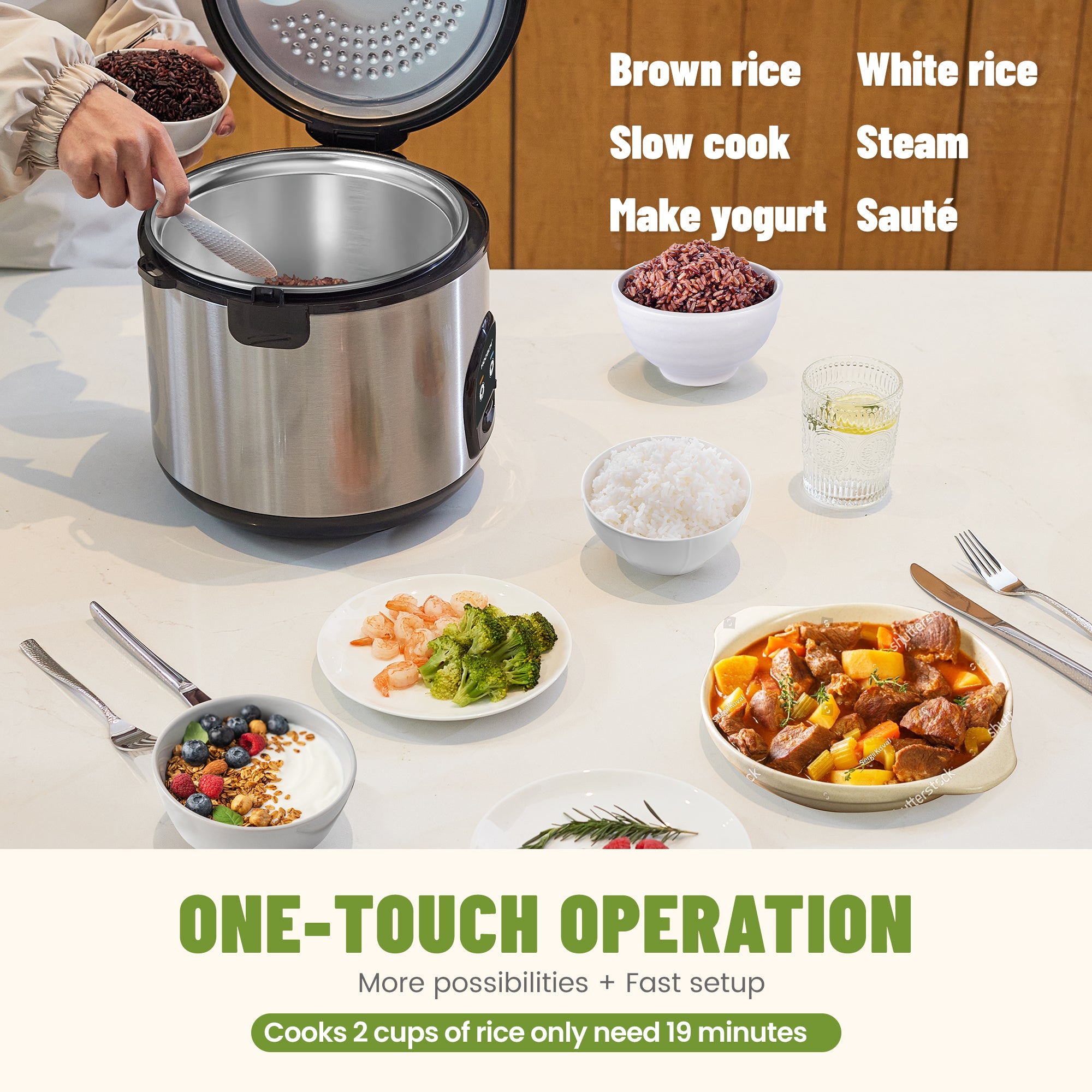 5-Cup Uncooked Rice Cooker with Stainless Steel Inner Pot, Silver