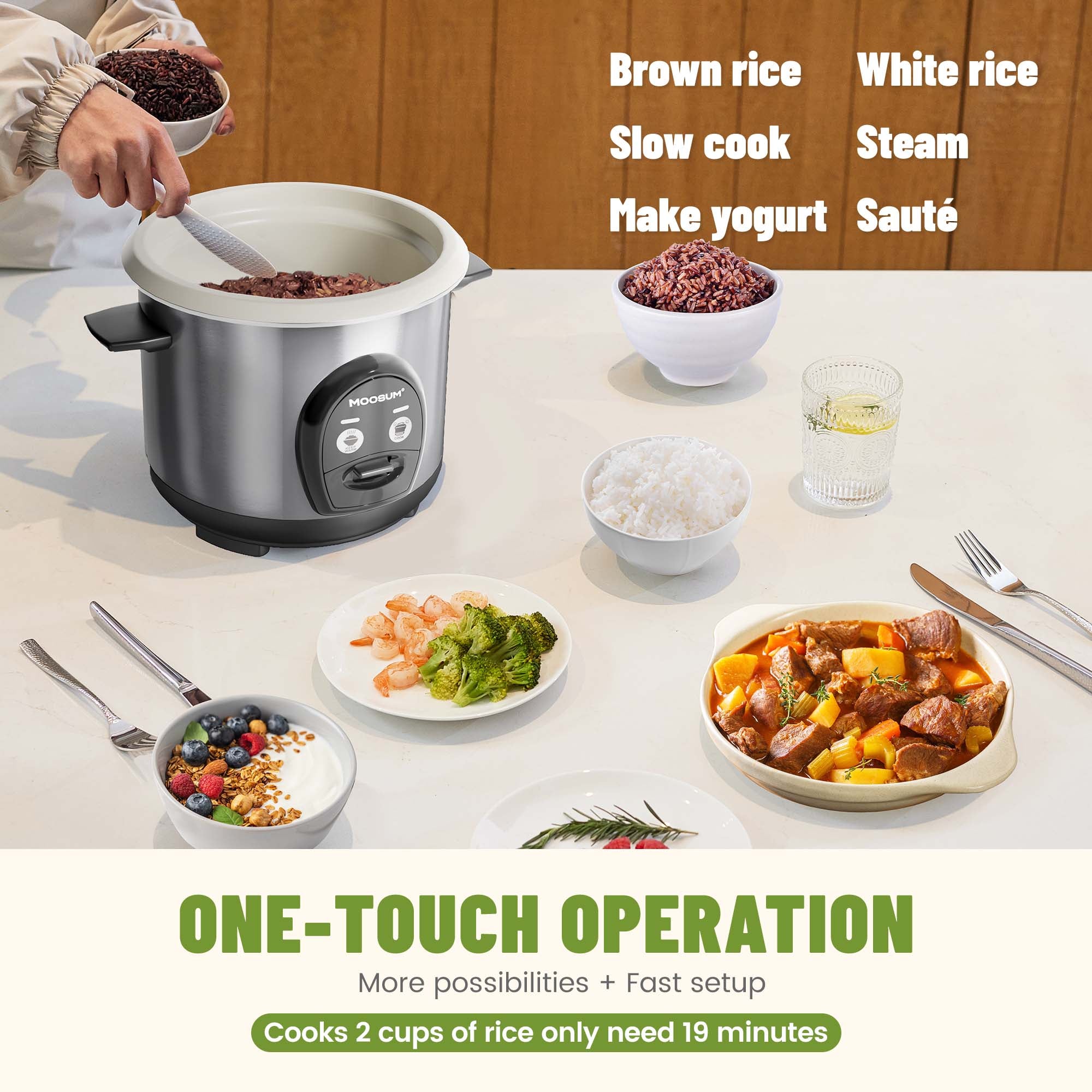 3-Cup Uncooked Ceramic Coating Small Rice Cooker, Silver