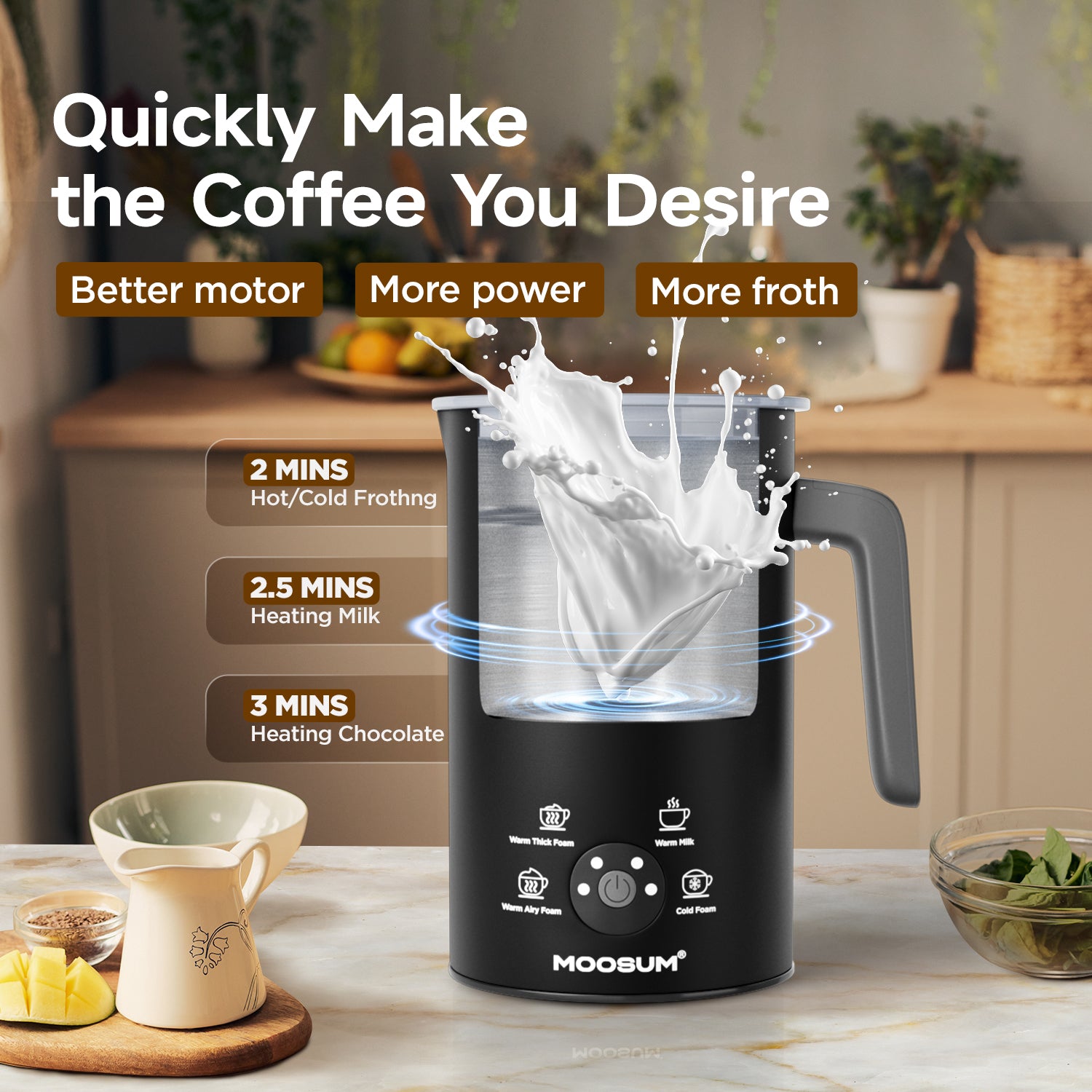 4-in-1 10oz/300ml Milk Frother, Black