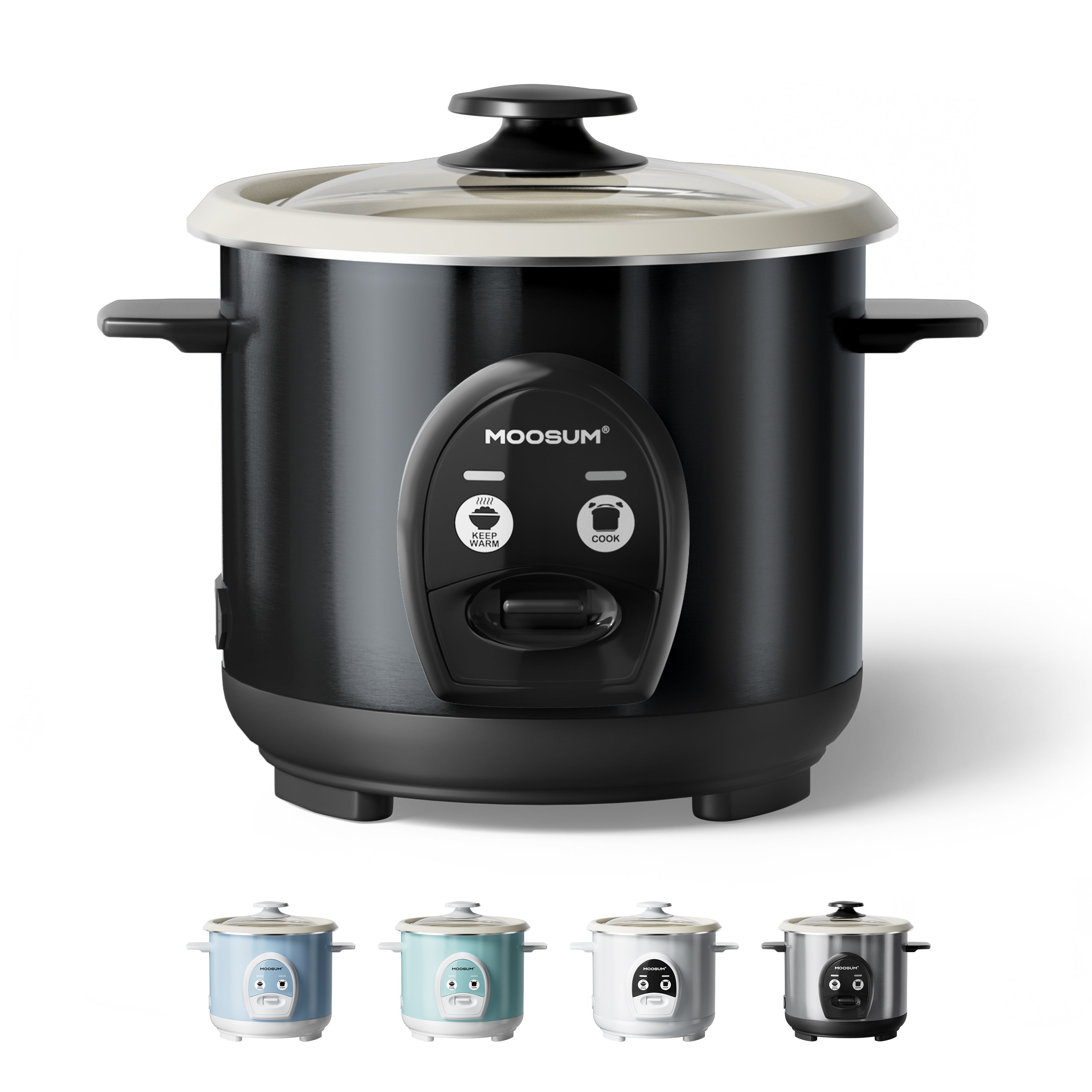 3-Cup Uncooked Ceramic Coating Small Rice Cooker, Black