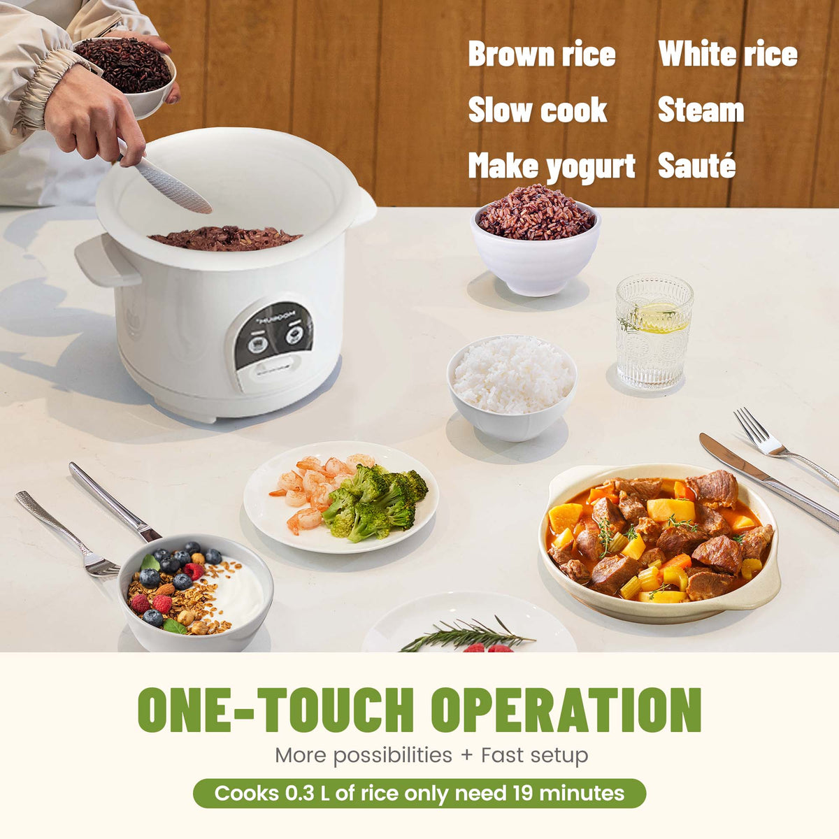 3-Cup Uncooked Ceramic Coating Small Rice Cooker, White