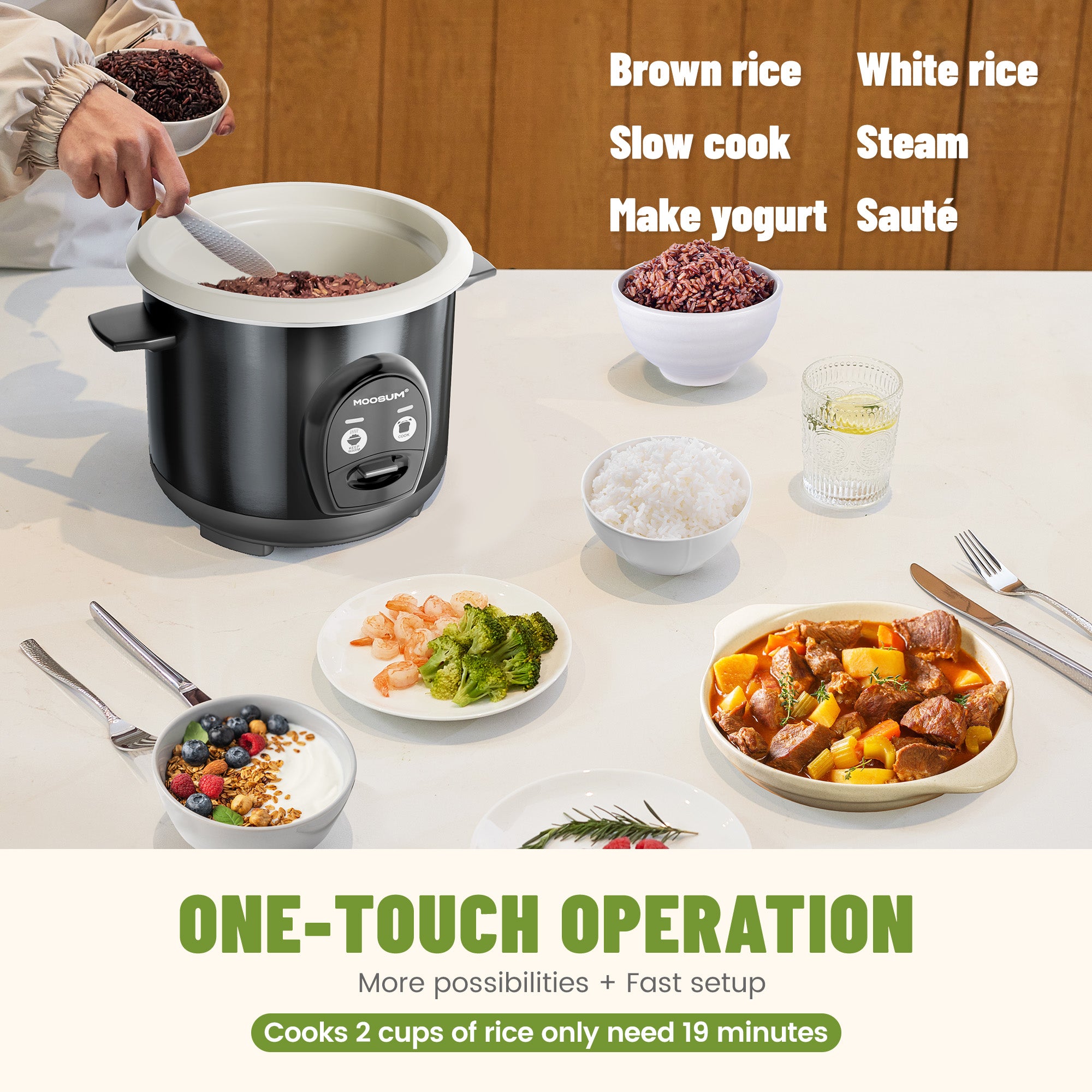 3-Cup Uncooked Ceramic Coating Small Rice Cooker, Black