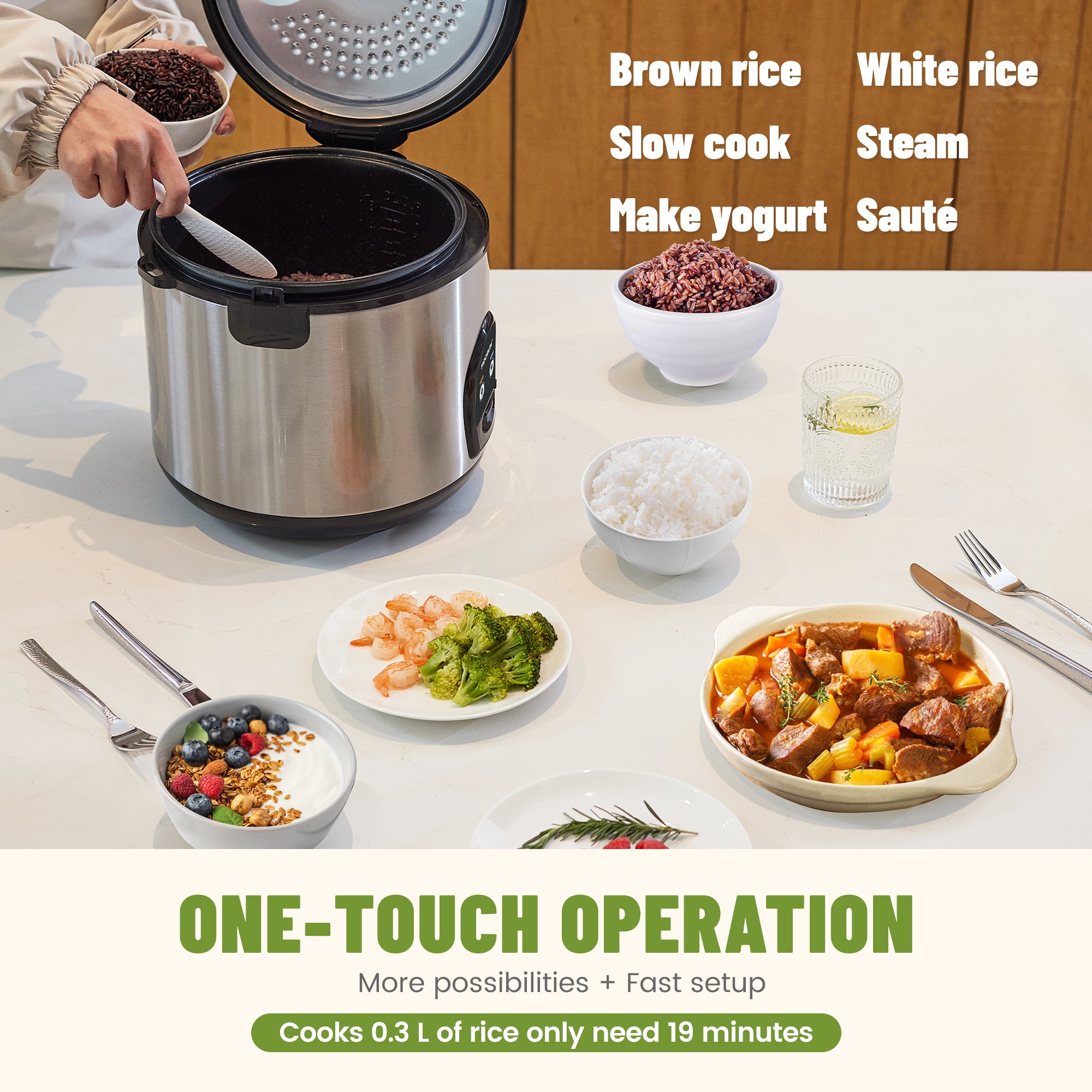 10-Cup Uncooked Ceramic Coating Rice Cooker, Silver