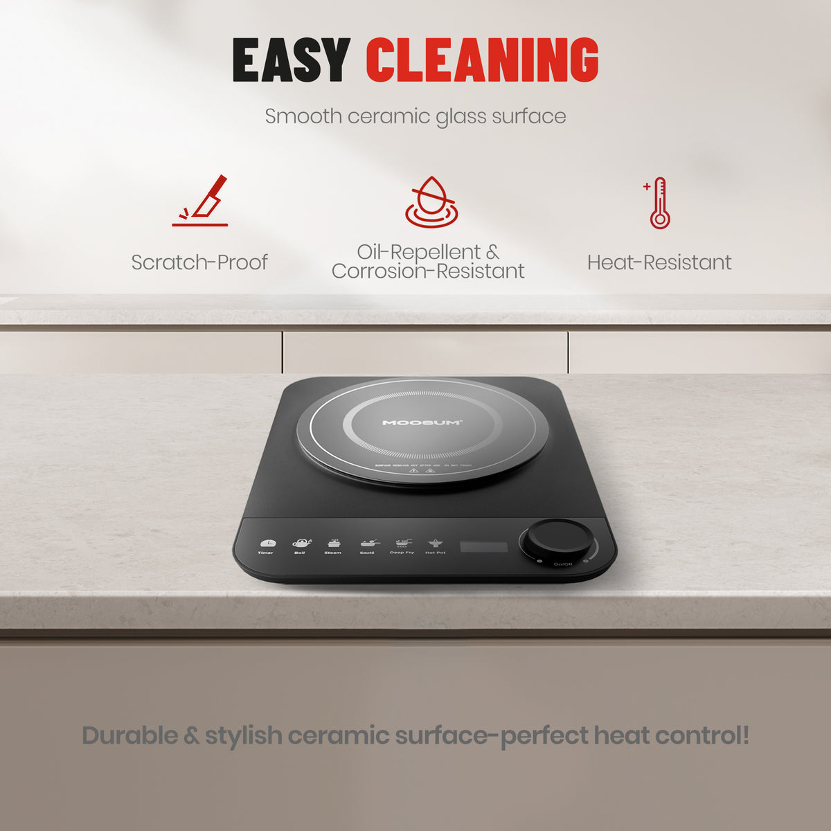 1300W Mini Portable Induction Cooktop with 5 Cooking Modes