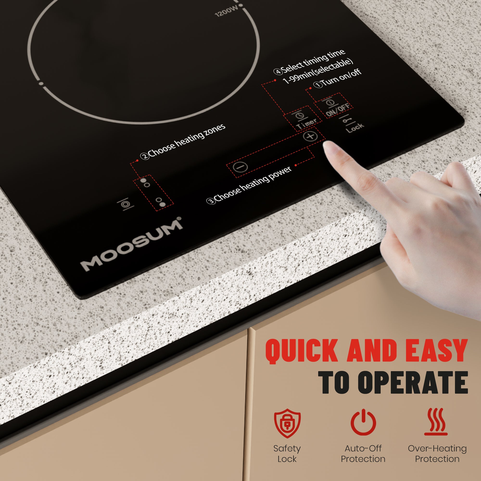 12-inch Electric Cooktop with 2 Burners - 9 Power Levels, 220-240V (No Plug)