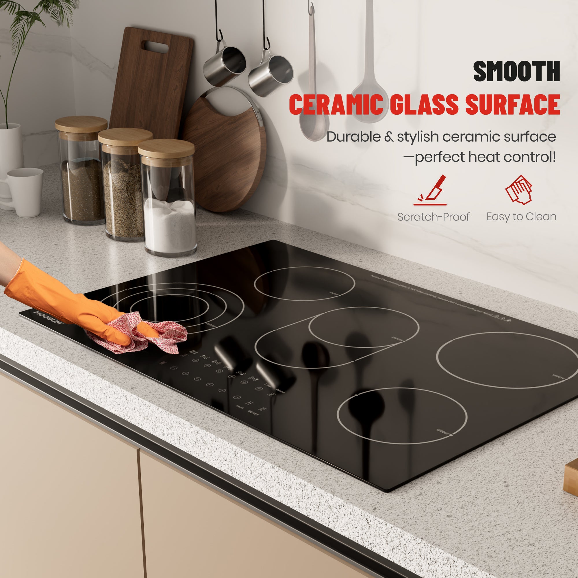 30-inch Electric Cooktop with 5 Burners & Griddle - 9 Power Levels, 220-240V (No Plug)