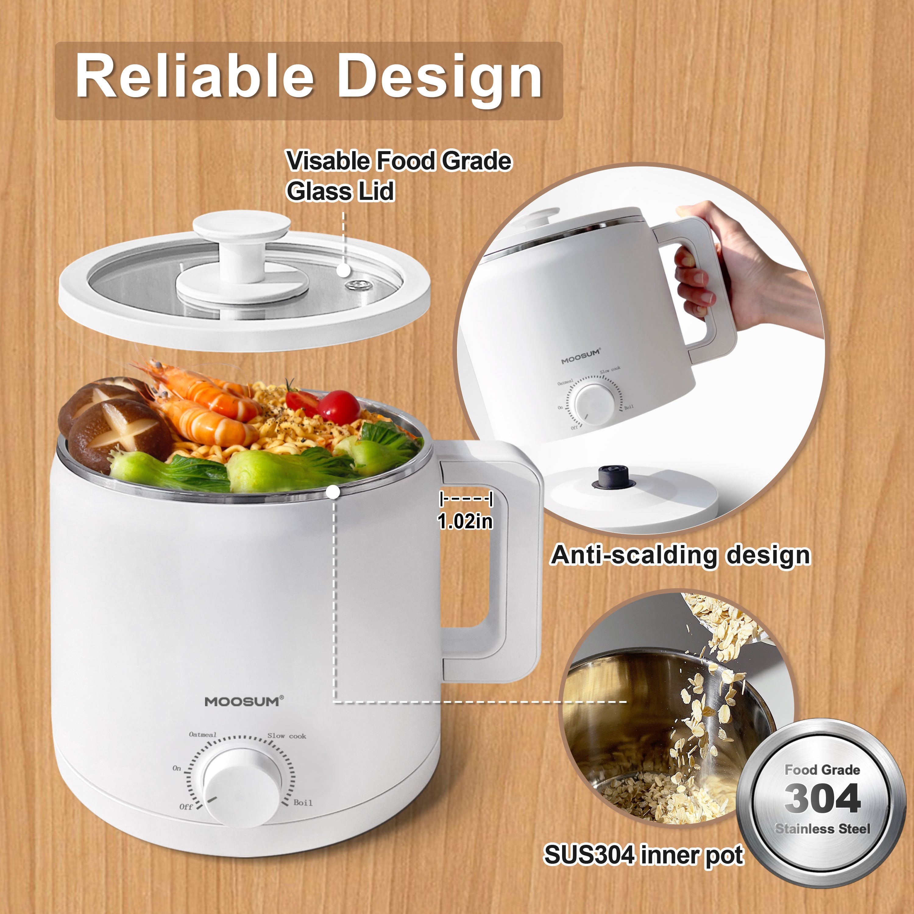 Mini Electric Hot Pot with Stainless Steel, 1.5L